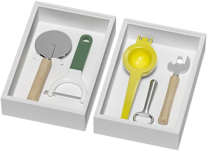 Bamboo Drawer Organizer, Narrow Stackable Cutlery Tray for Kitchen, 2 Pcs Silverware & Utensil Box, 12" x 3" x 2" (Outer), 11.3" x 2.3" x 1.77" (Inner)