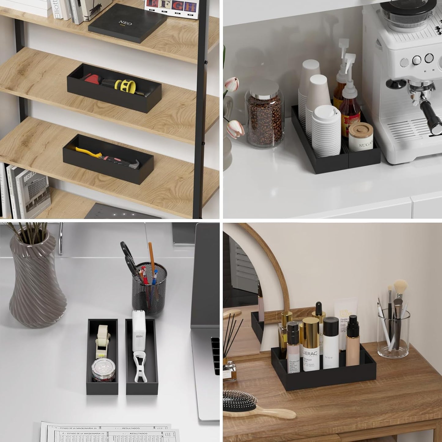 Bamboo Drawer Organizer, Narrow Stackable Cutlery Tray for Kitchen, 2 Pcs Silverware & Utensil Box, 12" x 3" x 2" (Outer), 11.3" x 2.3" x 1.77" (Inner)