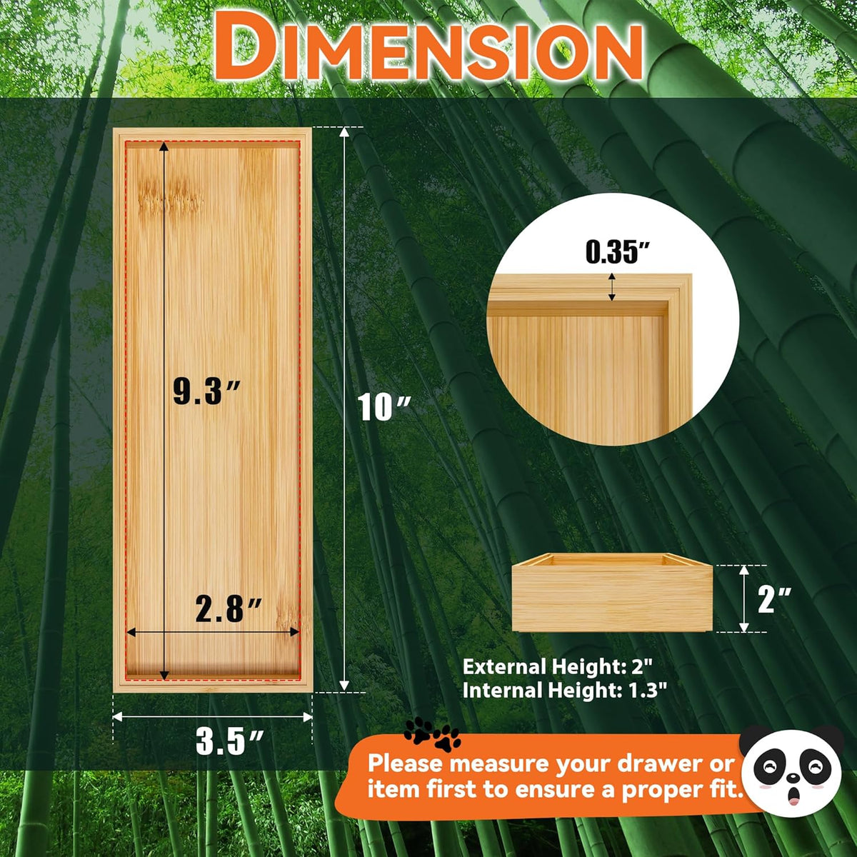 Bamboo Drawer Organizer, Narrow Stackable Cutlery Tray for Kitchen, 2 Pcs Silverware & Utensil Box, 12" x 3" x 2" (Outer), 11.3" x 2.3" x 1.77" (Inner)