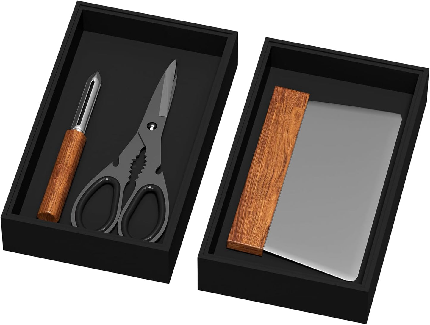 Bamboo Drawer Organizer, Narrow Stackable Cutlery Tray for Kitchen, 2 Pcs Silverware & Utensil Box, 12" x 3" x 2" (Outer), 11.3" x 2.3" x 1.77" (Inner)