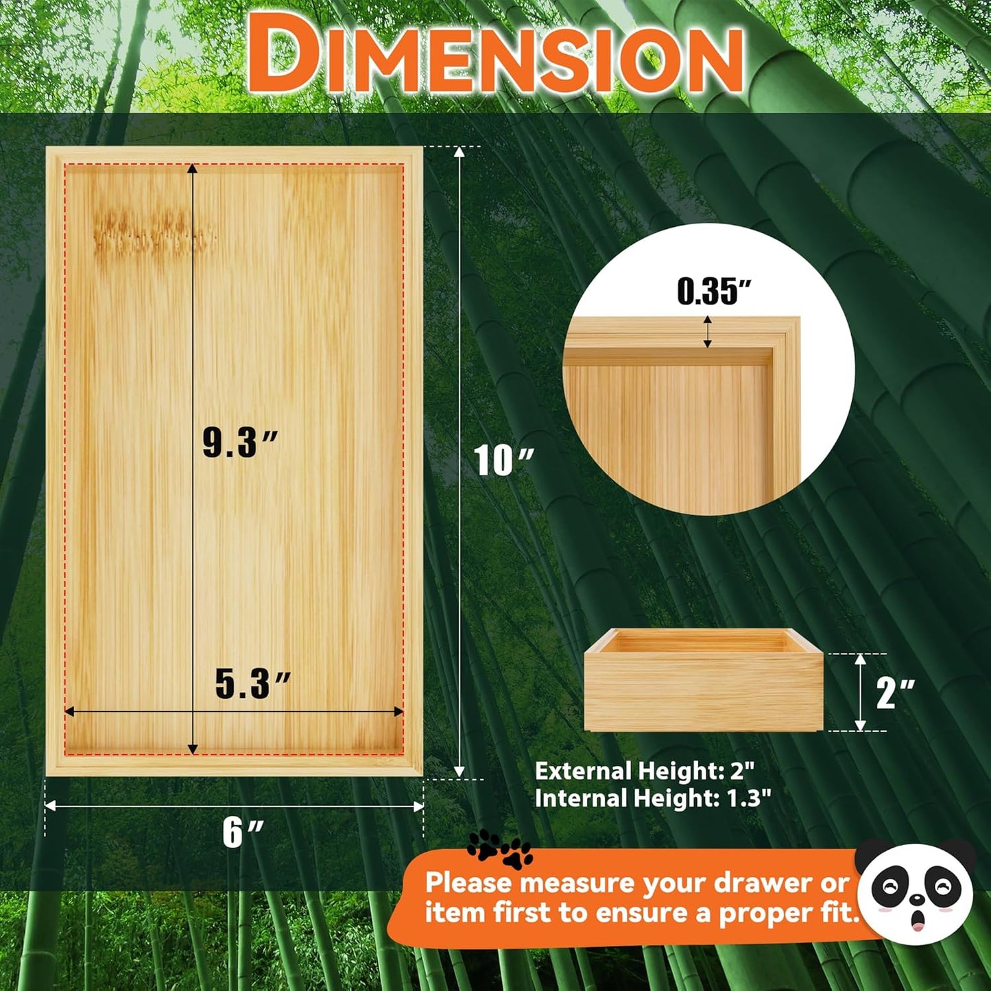 Bamboo Drawer Organizer, Narrow Stackable Cutlery Tray for Kitchen, 2 Pcs Silverware & Utensil Box, 12" x 3" x 2" (Outer), 11.3" x 2.3" x 1.77" (Inner)