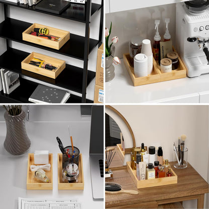 Bamboo Drawer Organizer, Narrow Stackable Cutlery Tray for Kitchen, 2 Pcs Silverware & Utensil Box, 12" x 3" x 2" (Outer), 11.3" x 2.3" x 1.77" (Inner)