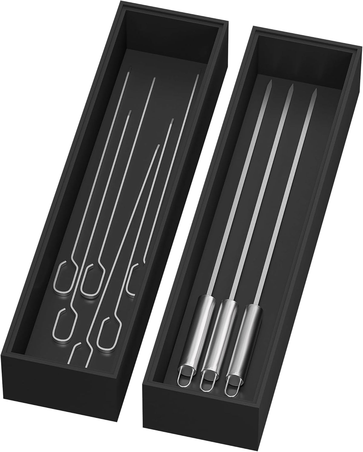 Bamboo Drawer Organizer, Narrow Stackable Cutlery Tray for Kitchen, 2 Pcs Silverware & Utensil Box, 12" x 3" x 2" (Outer), 11.3" x 2.3" x 1.77" (Inner)