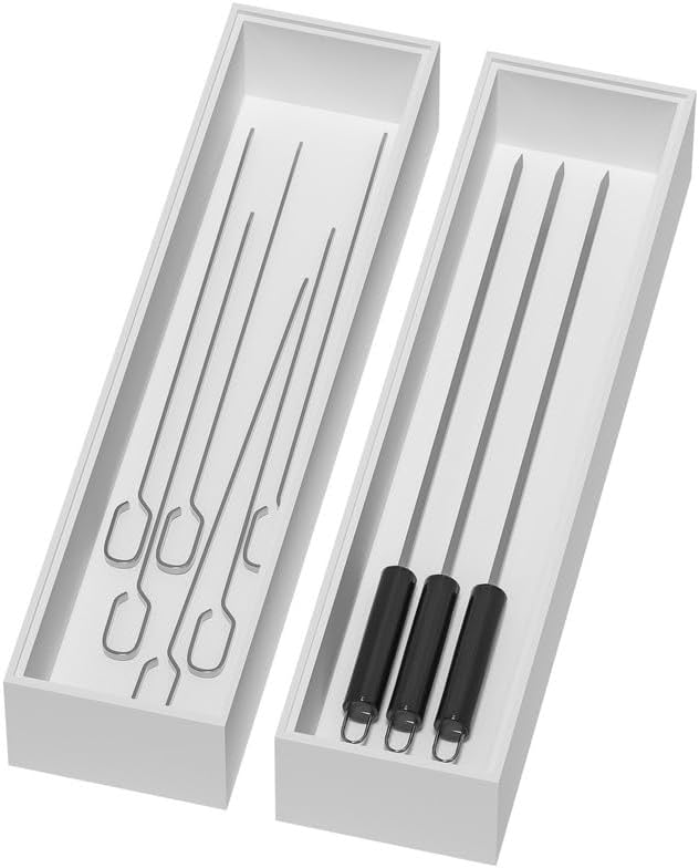 Bamboo Drawer Organizer, Narrow Stackable Cutlery Tray for Kitchen, 2 Pcs Silverware & Utensil Box, 12" x 3" x 2" (Outer), 11.3" x 2.3" x 1.77" (Inner)