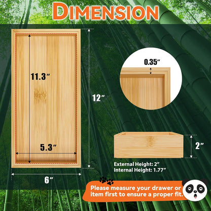 Bamboo Drawer Organizer, Narrow Stackable Cutlery Tray for Kitchen, 2 Pcs Silverware & Utensil Box, 12" x 3" x 2" (Outer), 11.3" x 2.3" x 1.77" (Inner)