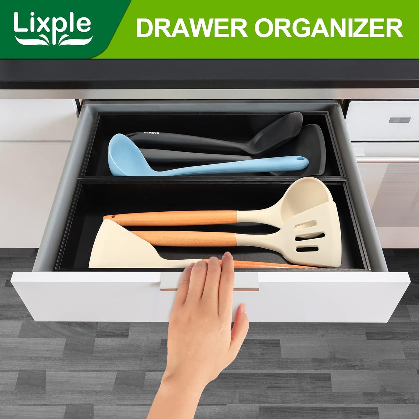 Bamboo Drawer Organizer, Narrow Stackable Cutlery Tray for Kitchen, 2 Pcs Silverware & Utensil Box, 12" x 3" x 2" (Outer), 11.3" x 2.3" x 1.77" (Inner)
