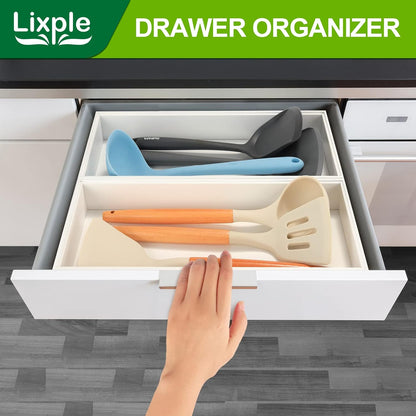 Bamboo Drawer Organizer, Narrow Stackable Cutlery Tray for Kitchen, 2 Pcs Silverware & Utensil Box, 12" x 3" x 2" (Outer), 11.3" x 2.3" x 1.77" (Inner)