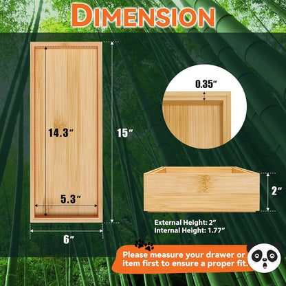Bamboo Drawer Organizer, Narrow Stackable Cutlery Tray for Kitchen, 2 Pcs Silverware & Utensil Box, 12" x 3" x 2" (Outer), 11.3" x 2.3" x 1.77" (Inner)