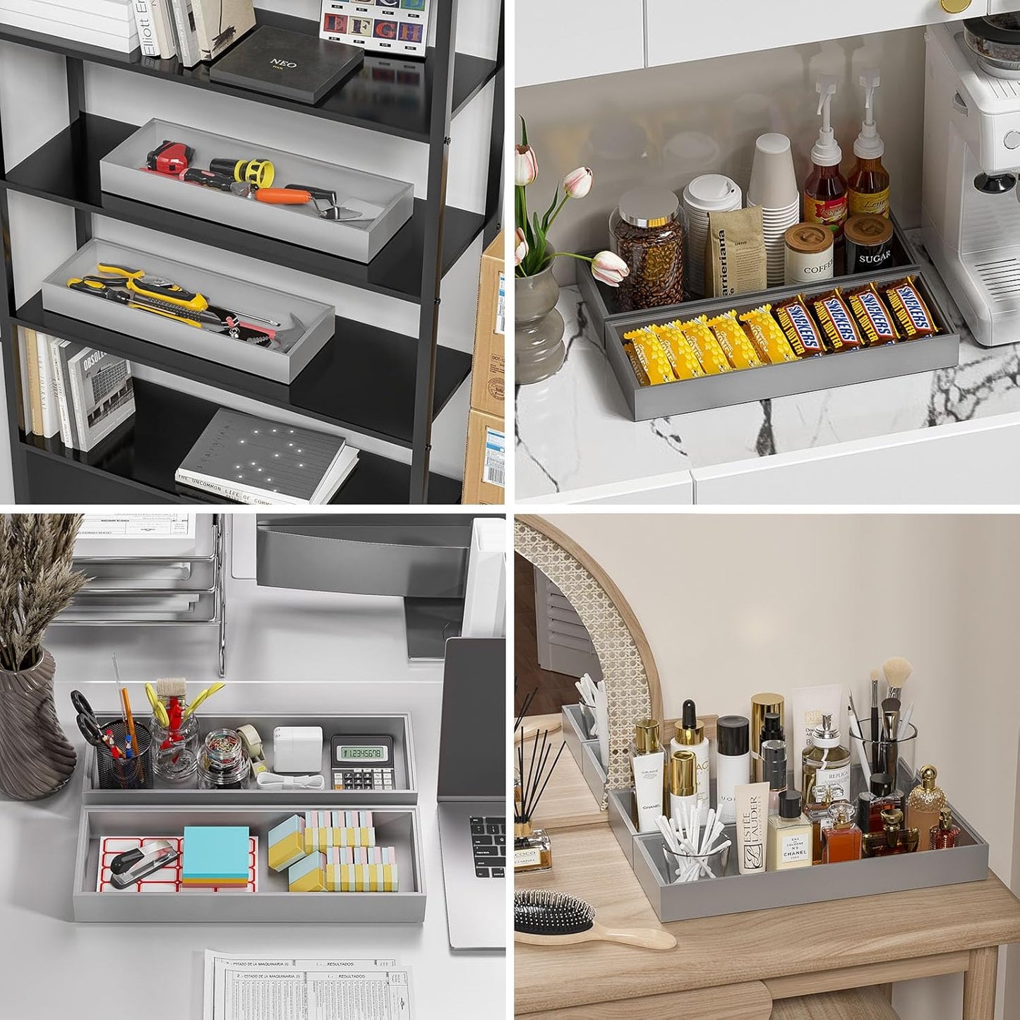 Bamboo Drawer Organizer, Narrow Stackable Cutlery Tray for Kitchen, 2 Pcs Silverware & Utensil Box, 12" x 3" x 2" (Outer), 11.3" x 2.3" x 1.77" (Inner)