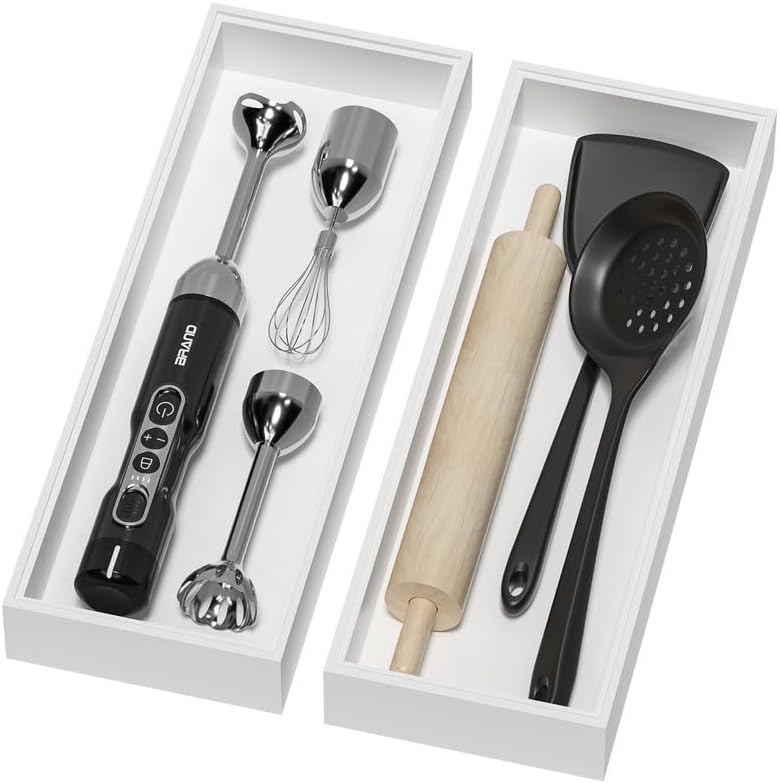 Bamboo Drawer Organizer, Narrow Stackable Cutlery Tray for Kitchen, 2 Pcs Silverware & Utensil Box, 12" x 3" x 2" (Outer), 11.3" x 2.3" x 1.77" (Inner)