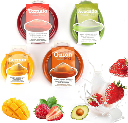 Set of 4 Reusable Fruit and Veggie Savers - Ideal for Avocados, Tomatoes, Apples, Garlic, Onions, and More