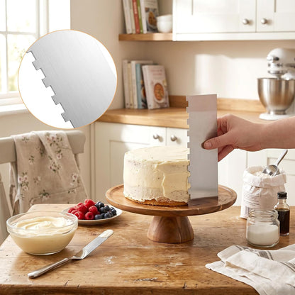 Cake Scraper Smoother 2Pieces Metal Cake Scraper 8.7 in Cake-Smoother for Icing Stainless Steel Cakes Comb Double Sided Patterned Edge Stripe Edge Smoother Scrape Pastry Cutter for Mousse Butter Cream