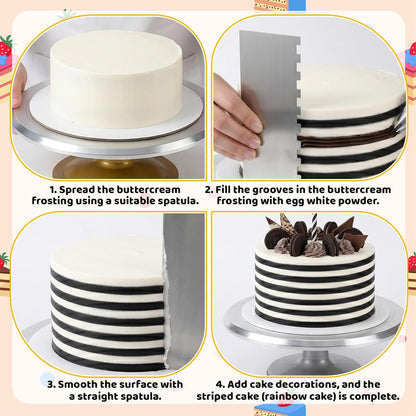 Cake Scraper Smoother 2Pieces Metal Cake Scraper 8.7 in Cake-Smoother for Icing Stainless Steel Cakes Comb Double Sided Patterned Edge Stripe Edge Smoother Scrape Pastry Cutter for Mousse Butter Cream