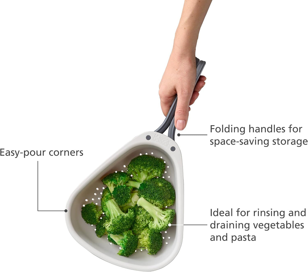 Droplet Compact Colander with Folding Handles, Space-Saving Design, Easy-Pour Corners, for Draining Vegetables, Pasta, Fruits