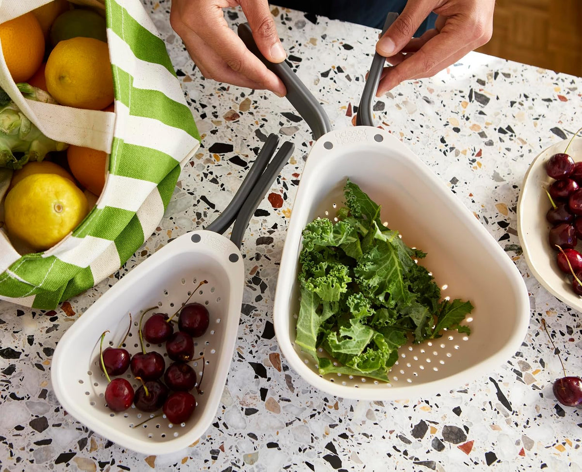 Droplet Compact Colander with Folding Handles, Space-Saving Design, Easy-Pour Corners, for Draining Vegetables, Pasta, Fruits
