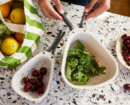 Droplet Compact Colander with Folding Handles, Space-Saving Design, Easy-Pour Corners, for Draining Vegetables, Pasta, Fruits