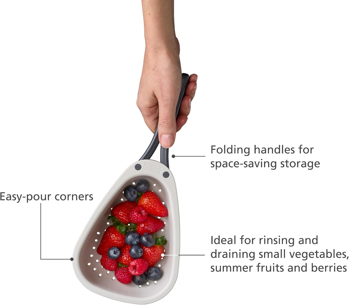 Droplet Compact Colander with Folding Handles, Space-Saving Design, Easy-Pour Corners, for Draining Vegetables, Pasta, Fruits