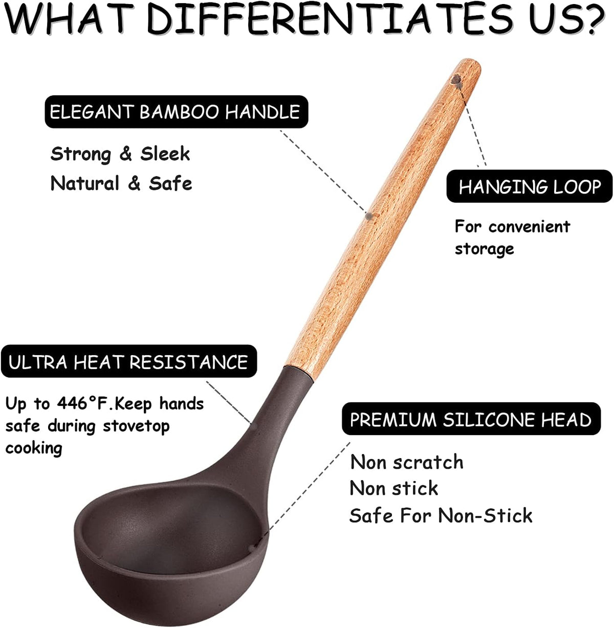Silicone Cooking Kitchen Utensils Set, Wooden Handle, Coffee
