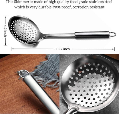 13.2" Stainless Steel Cooking Skimmer Spoon Metal Slotted Spoon for Straining, Ideal for Frying, Skimmer Ladle Sspoons Kitchen Utensils Fryer Scoop