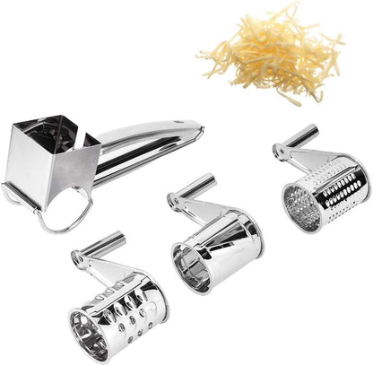 Rotary Cheese Grater, Hand Crank Cheese Grater Stainless Steel Cheese Cutter Slicer Cheese Shredder with 3 Drum Blades Cheese Shredder Handheld for Kitchen