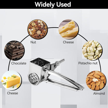 Rotary Cheese Grater, Hand Crank Cheese Grater Stainless Steel Cheese Cutter Slicer Cheese Shredder with 3 Drum Blades Cheese Shredder Handheld for Kitchen