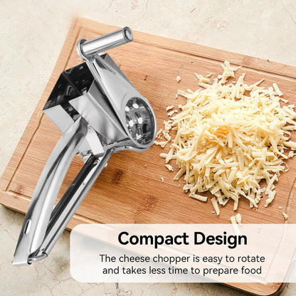 Rotary Cheese Grater, Hand Crank Cheese Grater Stainless Steel Cheese Cutter Slicer Cheese Shredder with 3 Drum Blades Cheese Shredder Handheld for Kitchen