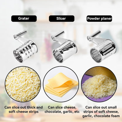 Rotary Cheese Grater, Hand Crank Cheese Grater Stainless Steel Cheese Cutter Slicer Cheese Shredder with 3 Drum Blades Cheese Shredder Handheld for Kitchen