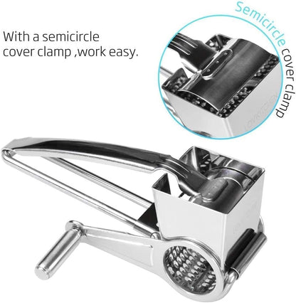 Rotary Cheese Grater, Hand Crank Cheese Grater Stainless Steel Cheese Cutter Slicer Cheese Shredder with 3 Drum Blades Cheese Shredder Handheld for Kitchen