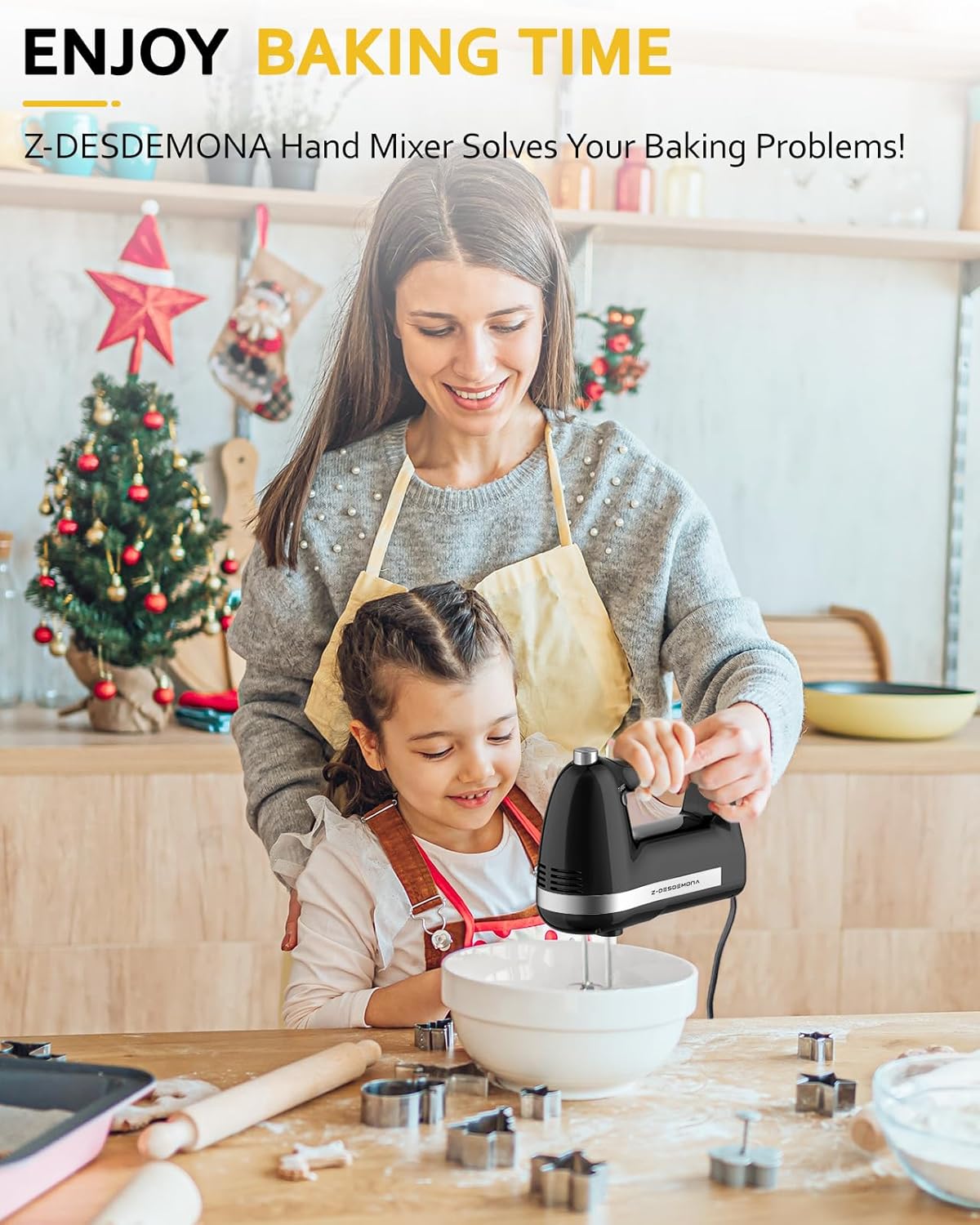 Electric Hand Mixer, Powerful Hand Mixer Electric Handheld with 304*(2*Beaters, 2*Dough Hooks),(1*Storage Bag) Hand Held Mixer with Turbo for Baking Cakes,Cream(Black)