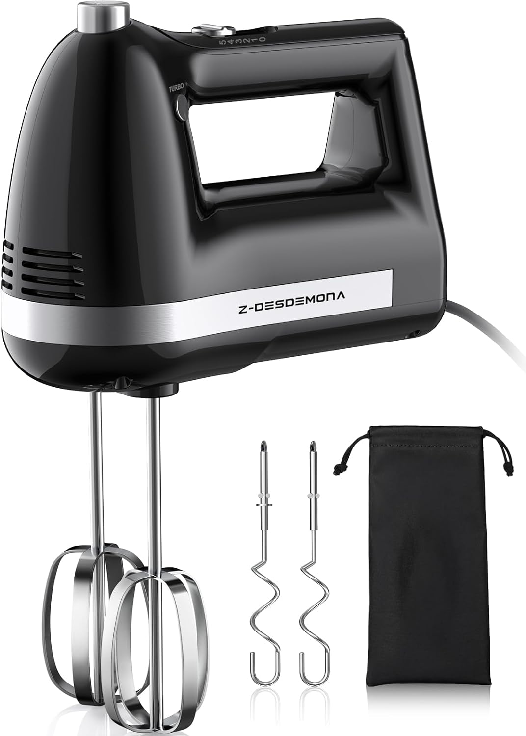 Electric Hand Mixer, Powerful Hand Mixer Electric Handheld with 304*(2*Beaters, 2*Dough Hooks),(1*Storage Bag) Hand Held Mixer with Turbo for Baking Cakes,Cream(Black)
