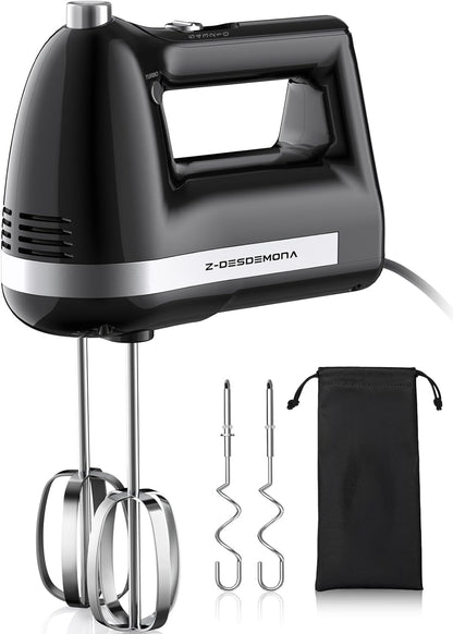 Electric Hand Mixer, Powerful Hand Mixer Electric Handheld with 304*(2*Beaters, 2*Dough Hooks),(1*Storage Bag) Hand Held Mixer with Turbo for Baking Cakes,Cream(Black)