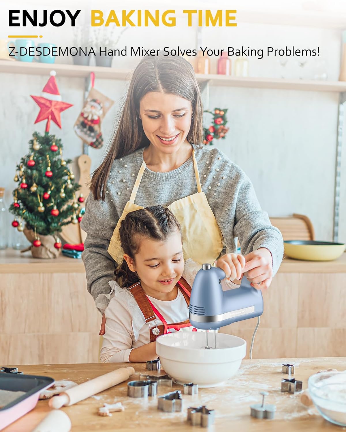 Electric Hand Mixer, Powerful Hand Mixer Electric Handheld with 304*(2*Beaters, 2*Dough Hooks),(1*Storage Bag) Hand Held Mixer with Turbo for Baking Cakes,Cream(Black)