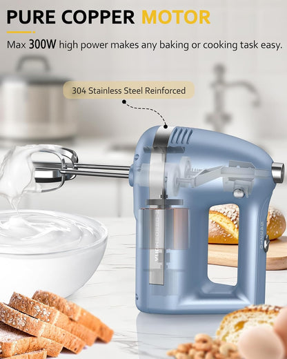 Electric Hand Mixer, Powerful Hand Mixer Electric Handheld with 304*(2*Beaters, 2*Dough Hooks),(1*Storage Bag) Hand Held Mixer with Turbo for Baking Cakes,Cream(Black)