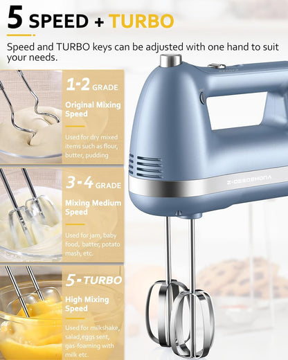 Electric Hand Mixer, Powerful Hand Mixer Electric Handheld with 304*(2*Beaters, 2*Dough Hooks),(1*Storage Bag) Hand Held Mixer with Turbo for Baking Cakes,Cream(Black)