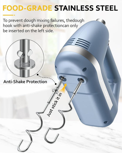 Electric Hand Mixer, Powerful Hand Mixer Electric Handheld with 304*(2*Beaters, 2*Dough Hooks),(1*Storage Bag) Hand Held Mixer with Turbo for Baking Cakes,Cream(Black)