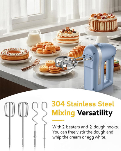 Electric Hand Mixer, Powerful Hand Mixer Electric Handheld with 304*(2*Beaters, 2*Dough Hooks),(1*Storage Bag) Hand Held Mixer with Turbo for Baking Cakes,Cream(Black)