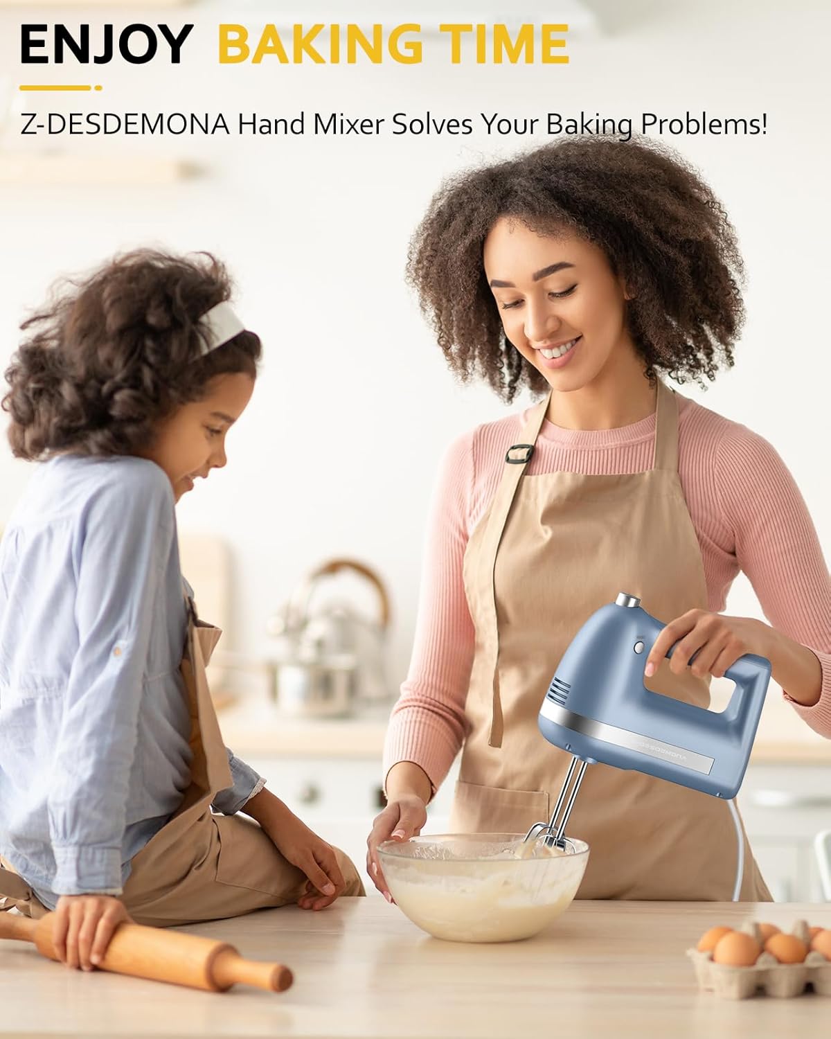 Electric Hand Mixer, Powerful Hand Mixer Electric Handheld with 304*(2*Beaters, 2*Dough Hooks),(1*Storage Bag) Hand Held Mixer with Turbo for Baking Cakes,Cream(Black)