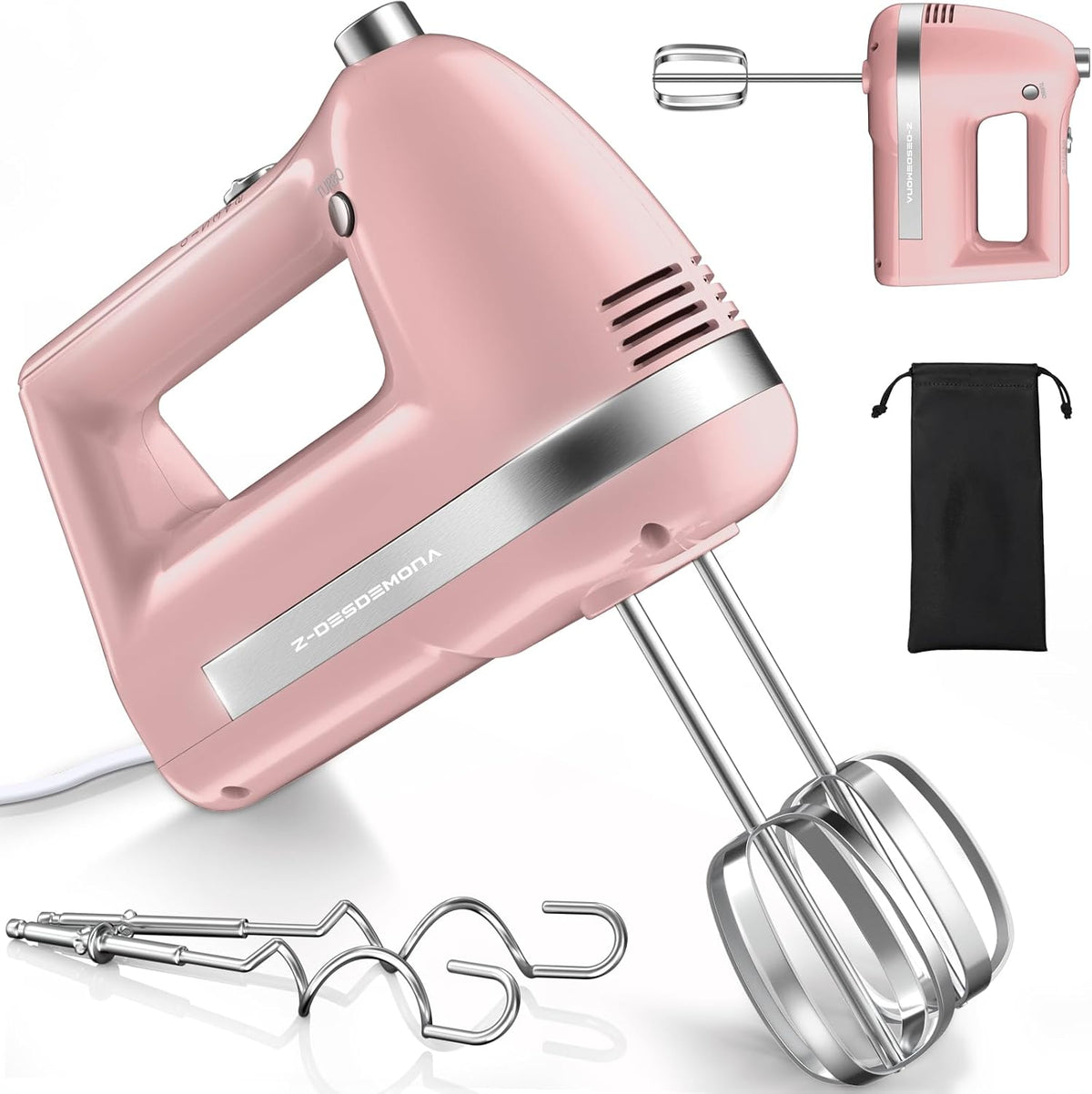 Electric Hand Mixer, Powerful Hand Mixer Electric Handheld with 304*(2*Beaters, 2*Dough Hooks),(1*Storage Bag) Hand Held Mixer with Turbo for Baking Cakes,Cream(Black)