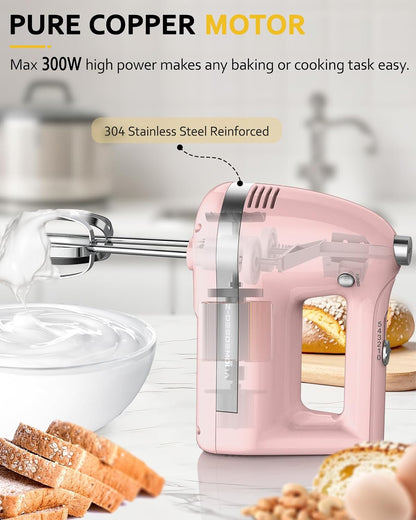 Electric Hand Mixer, Powerful Hand Mixer Electric Handheld with 304*(2*Beaters, 2*Dough Hooks),(1*Storage Bag) Hand Held Mixer with Turbo for Baking Cakes,Cream(Black)