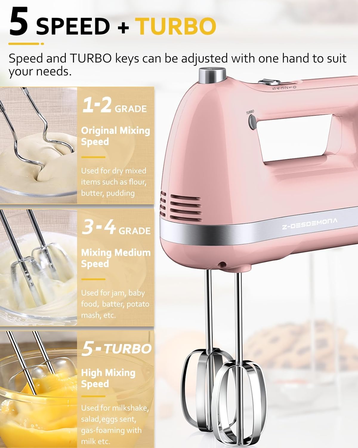 Electric Hand Mixer, Powerful Hand Mixer Electric Handheld with 304*(2*Beaters, 2*Dough Hooks),(1*Storage Bag) Hand Held Mixer with Turbo for Baking Cakes,Cream(Black)