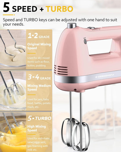 Electric Hand Mixer, Powerful Hand Mixer Electric Handheld with 304*(2*Beaters, 2*Dough Hooks),(1*Storage Bag) Hand Held Mixer with Turbo for Baking Cakes,Cream(Black)