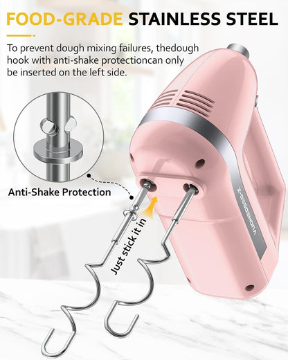 Electric Hand Mixer, Powerful Hand Mixer Electric Handheld with 304*(2*Beaters, 2*Dough Hooks),(1*Storage Bag) Hand Held Mixer with Turbo for Baking Cakes,Cream(Black)