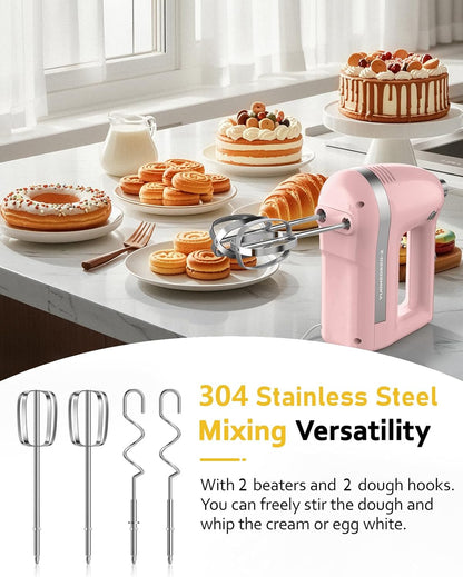 Electric Hand Mixer, Powerful Hand Mixer Electric Handheld with 304*(2*Beaters, 2*Dough Hooks),(1*Storage Bag) Hand Held Mixer with Turbo for Baking Cakes,Cream(Black)
