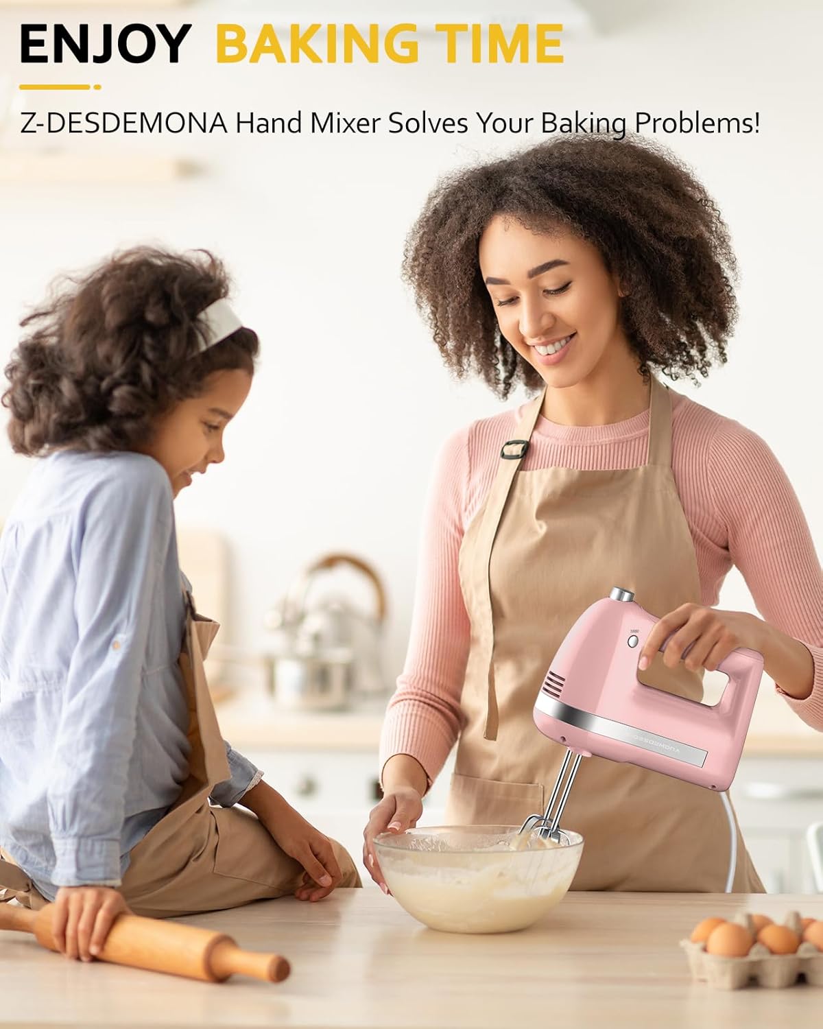 Electric Hand Mixer, Powerful Hand Mixer Electric Handheld with 304*(2*Beaters, 2*Dough Hooks),(1*Storage Bag) Hand Held Mixer with Turbo for Baking Cakes,Cream(Black)