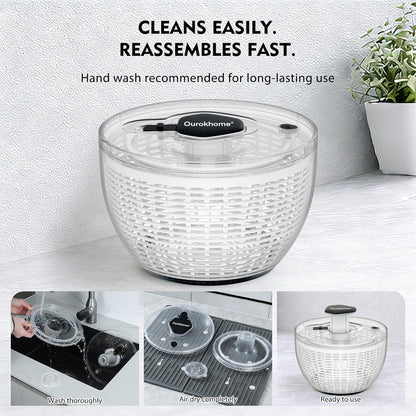 6.3 QT Stainless Steel Salad Spinner, Large Lettuce Spinner with One-Hand Press Pump, Brake Button, Non-Slip Base and Retractable Handle, Vegetable Washer & Dryer for Greens, Fruits and Herb