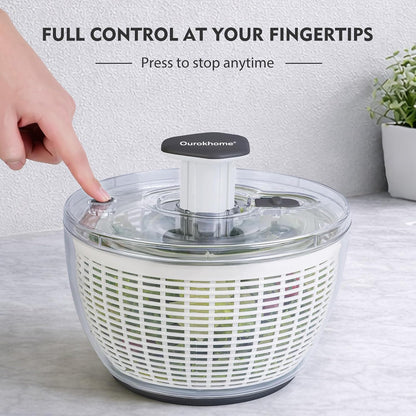 6.3 QT Stainless Steel Salad Spinner, Large Lettuce Spinner with One-Hand Press Pump, Brake Button, Non-Slip Base and Retractable Handle, Vegetable Washer & Dryer for Greens, Fruits and Herb