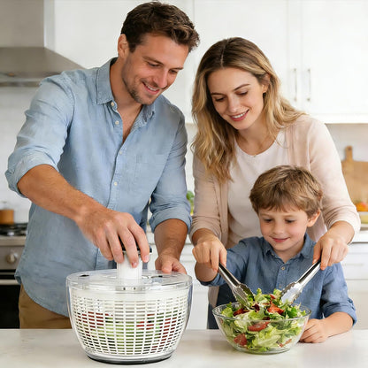 6.3 QT Stainless Steel Salad Spinner, Large Lettuce Spinner with One-Hand Press Pump, Brake Button, Non-Slip Base and Retractable Handle, Vegetable Washer & Dryer for Greens, Fruits and Herb