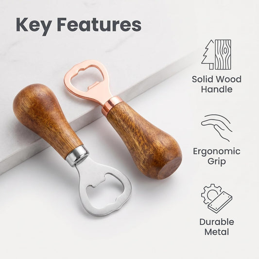 2 Pack Walnut Handle Bottle Opener Beer Opener for Home Bar Kitchen | Beverage Bottle Opener, For Beer Lovers, For Home Kitchen Bar Restaurant