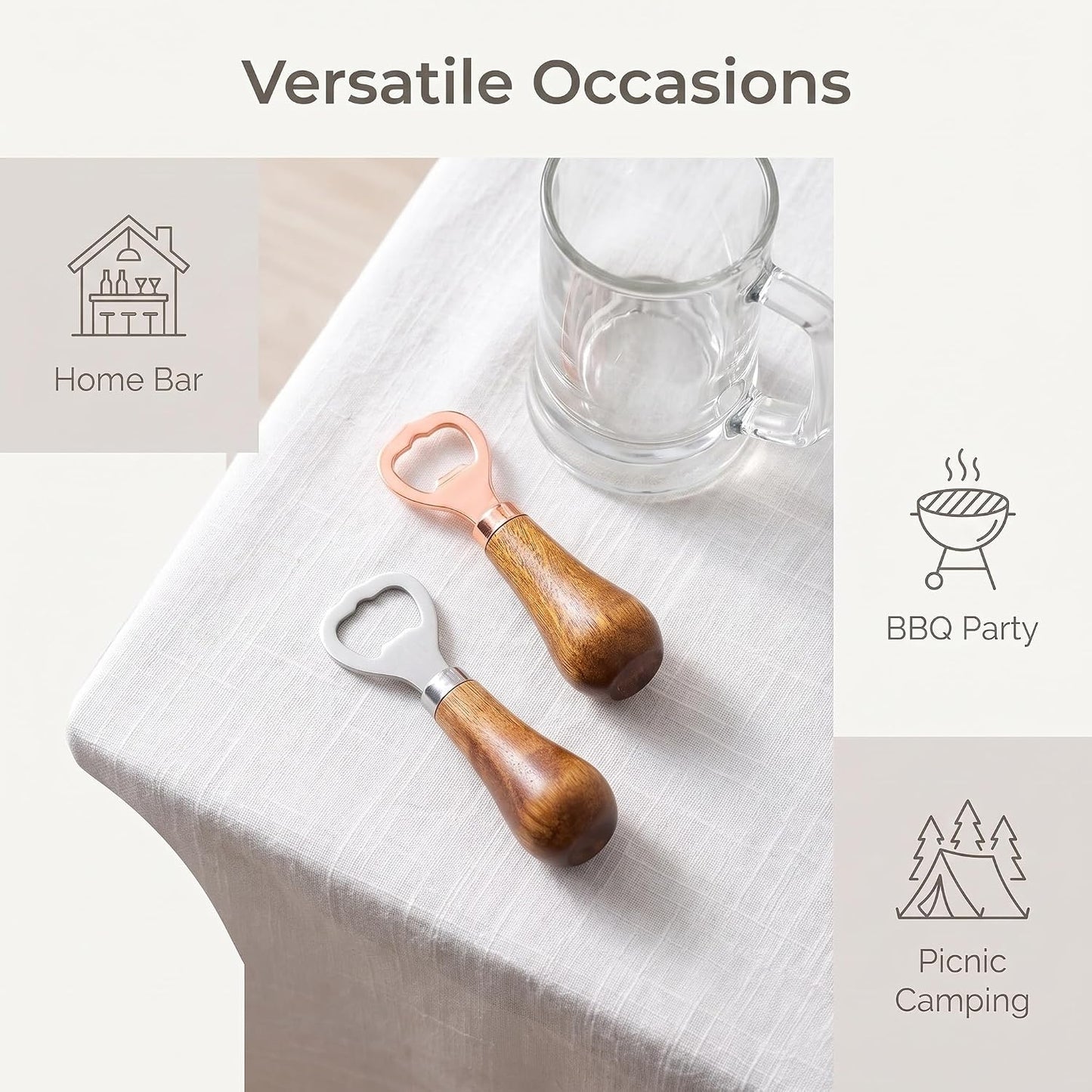 2 Pack Walnut Handle Bottle Opener Beer Opener for Home Bar Kitchen | Beverage Bottle Opener, For Beer Lovers, For Home Kitchen Bar Restaurant