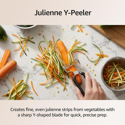 Germany Julienne Vegetable Y Peeler 5.1 x 2.3 Inches / 13 cm x 6 cm | Stainless Steel Cutter & Slicer for Carrot, Potato & Apple | Veggie Zoodles Maker | Non-slip Comfortable Handle - Black